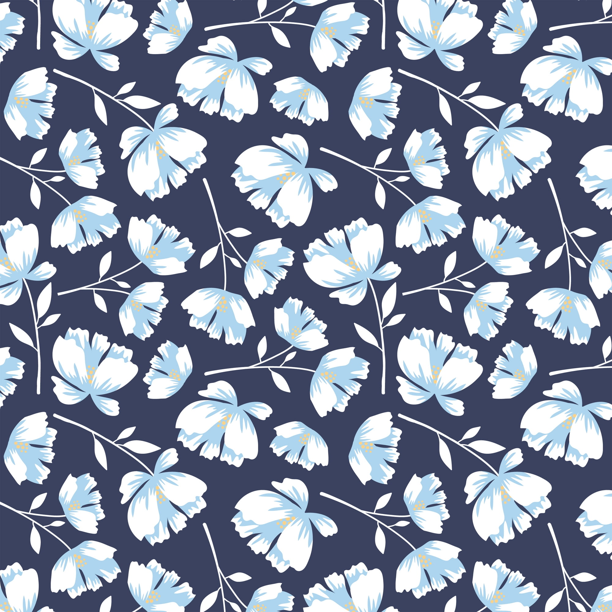 David Textiles Garden Bloom Toss Navy Cotton Fabric by the Yard