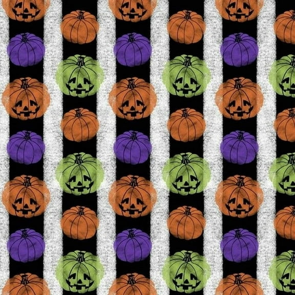 David Textiles Happy Halloween Pumpkin Stripe Multicolor 100% Cotton Fabric sold by the yard