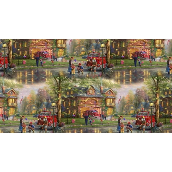 David Textiles Hometown Firehouse Scenic 100% Cotton Fabric sold by the yard