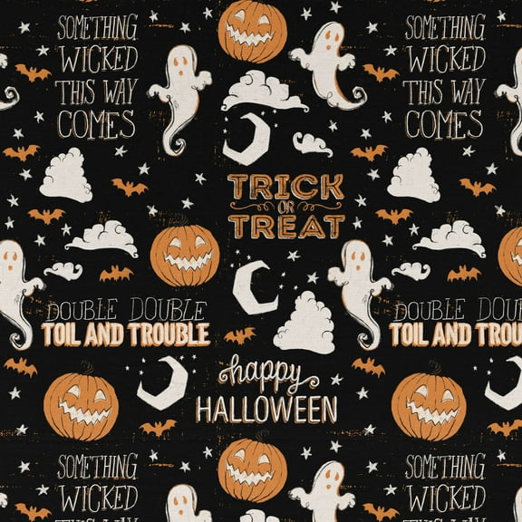 David Textiles, Inc. 22" x 0.25 yd 100% Cotton Printed Wicked Sewing & Craft Fabric, Black, Orange and White