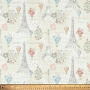 David Textiles, Inc. 44" x 1 Yard Cotton Lighthearted in Paris Precut Sewing & Craft Fabric, Cream