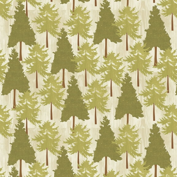 David Textiles, Inc. 44" x 1 yard 100% Cotton Lodge Trees Sewing & Craft Fabric, Green and Beige