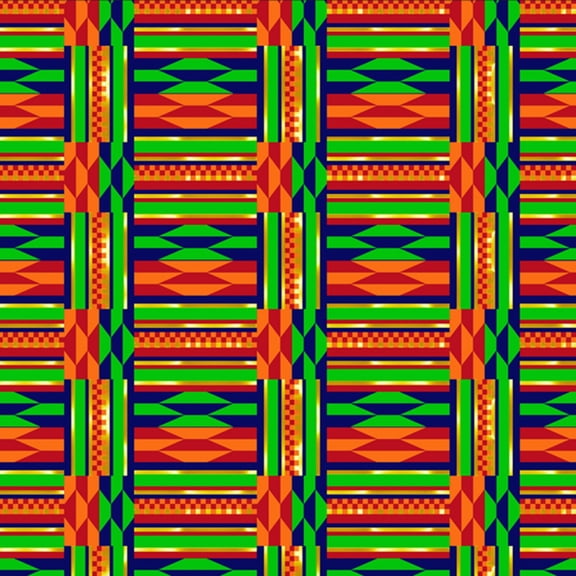 David Textiles Kente Grid Blue/Orange/Multicolor 100% Cotton Fabric by The Yard