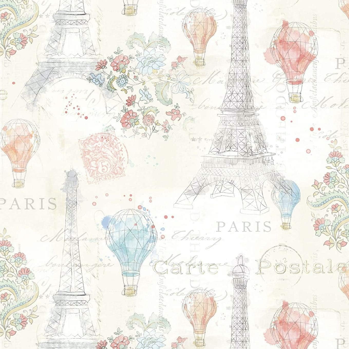 David Textiles Lighthearted in Paris Eiffel Tower Hot Air Balloons 100% Cotton Fabric sold by the yard