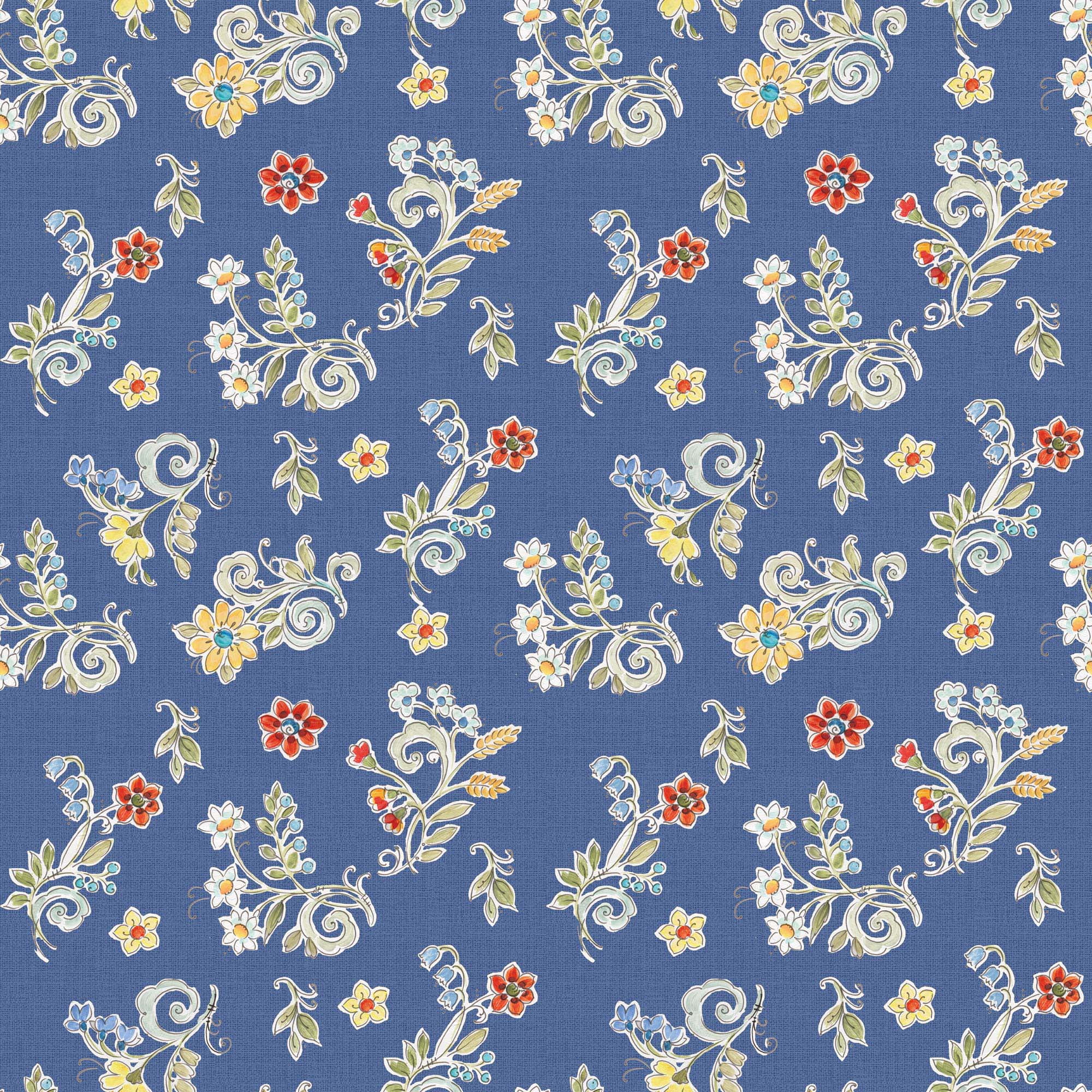 David Textiles Morning Bloom Ditsi Blue Cotton 1 Yard Fabric Cut