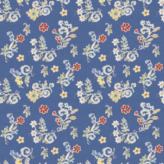 David Textiles Morning Bloom Ditsi Blue Cotton 1 Yard Fabric Cut