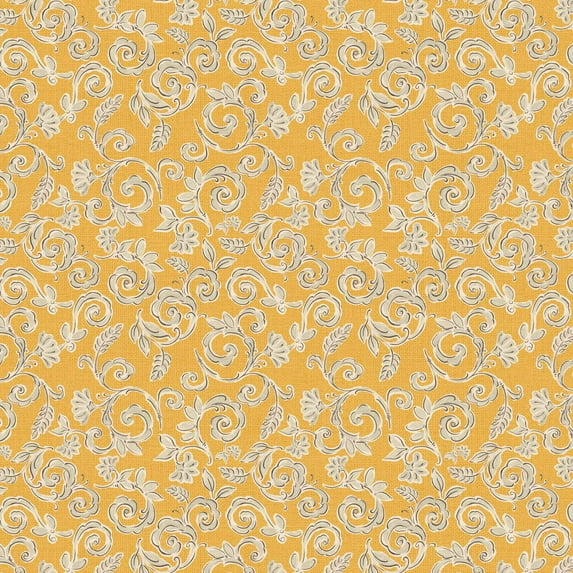 David Textiles Morning Bloom Swirly Floral Gold Cotton 1 Yard Fabric Cut