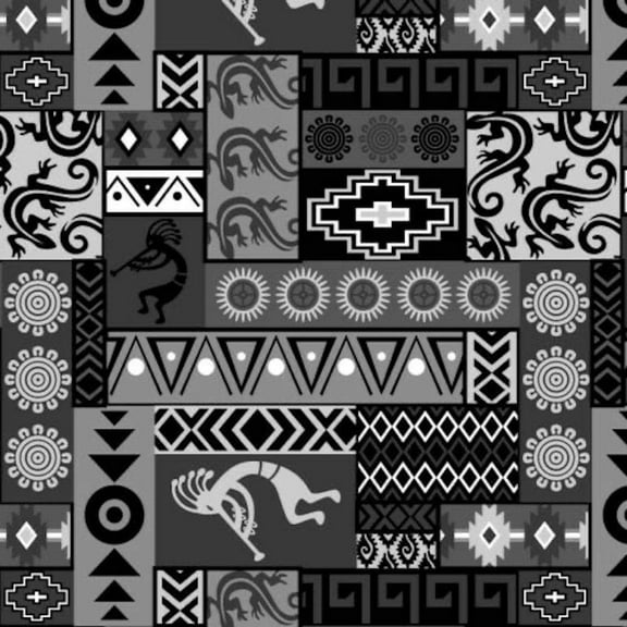David Textiles Mystical Native Patch Gray/Black 100% Cotton Fabric sold by the yard