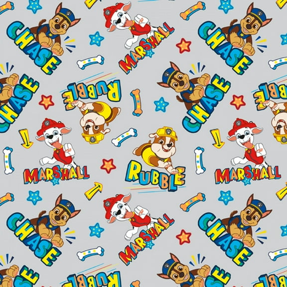 David Textiles Nickelodeon Paw Patrol Chase, Marshal & Rubble Grey 100% Cotton Fabric by The Yard