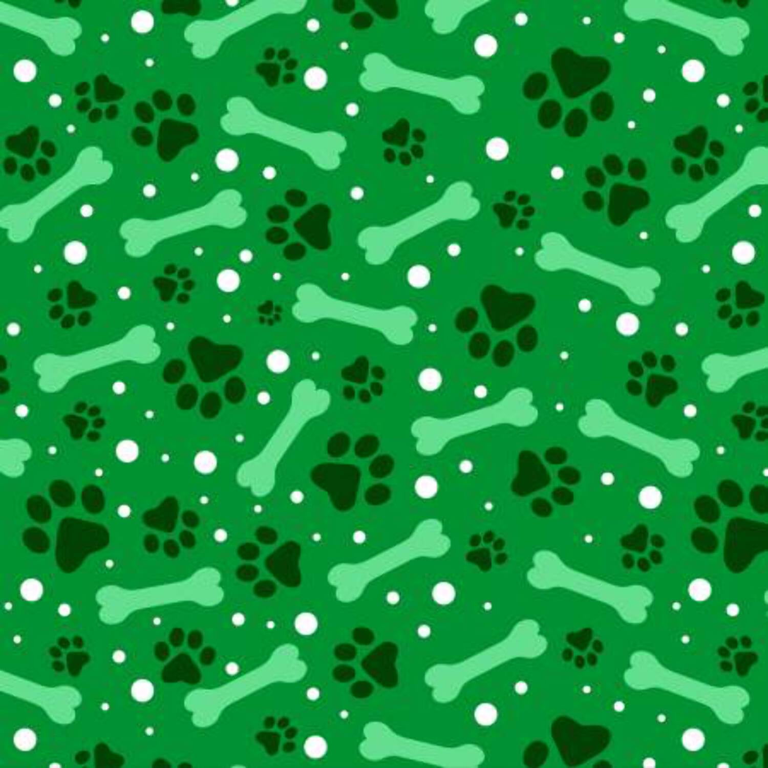 David Textiles Novelty Paws And Bones Green Dog Puppy Price per Yard