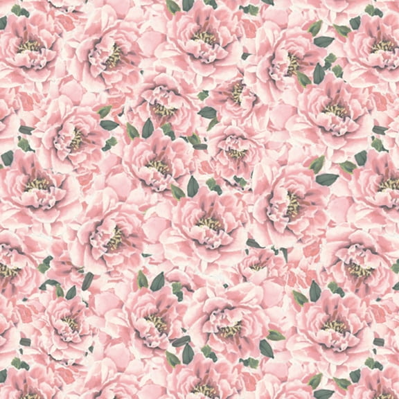 David Textiles Peonies Pink 100% Cotton Sold by The Yard