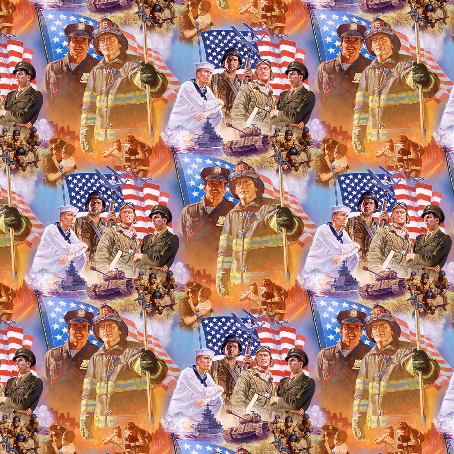 David Textiles Pride & Courage Military Heroes American Digital 100% Cotton Fabric by The Yard