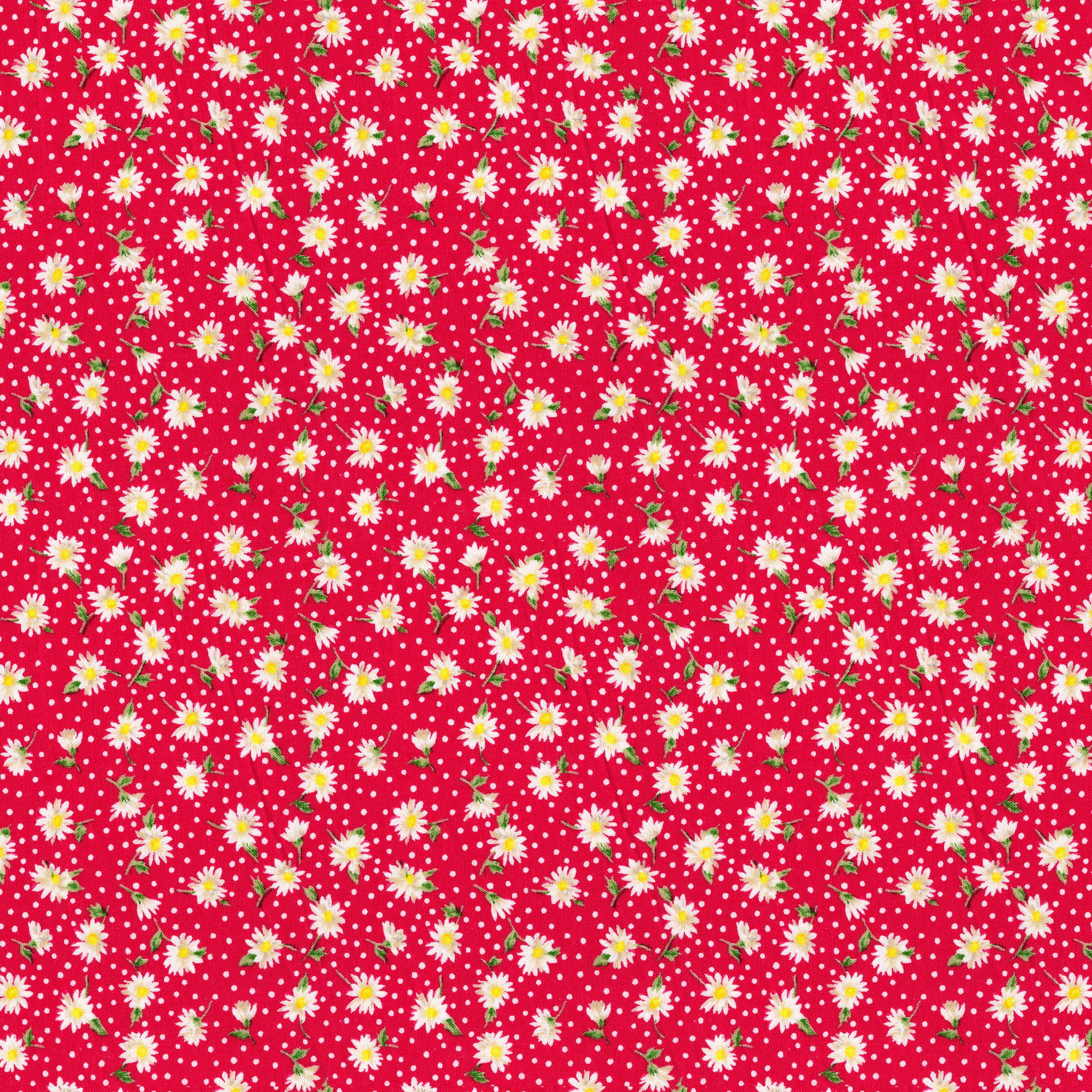 David Textiles Quilting Cotton 44" Rose & Hubble Daisy Red Fabric, by the yard