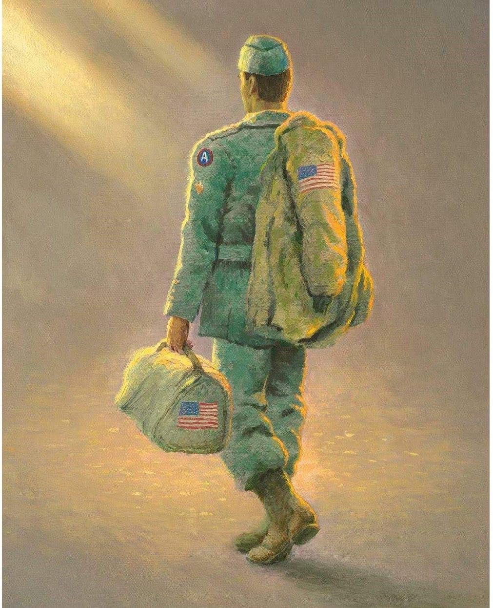 David Textiles Thomas Kindade Heading Home Soldier Fabric Panel 36x44 inches Digitally Printed 100% Cotton Fabric sold by the panel