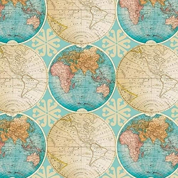 David Textiles Vintage World Globes 100% Cotton Fabric sold by the yard
