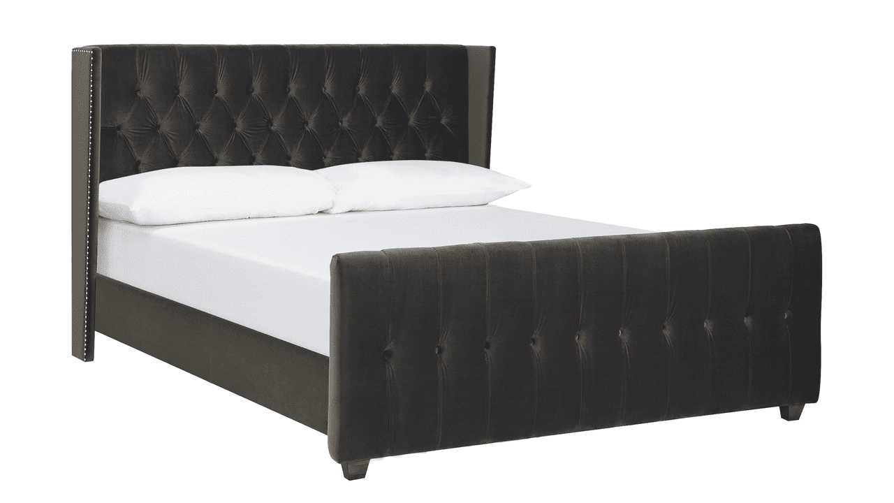 David King Pine Wood Upholstered Tufted Bed with Nailhead Trim