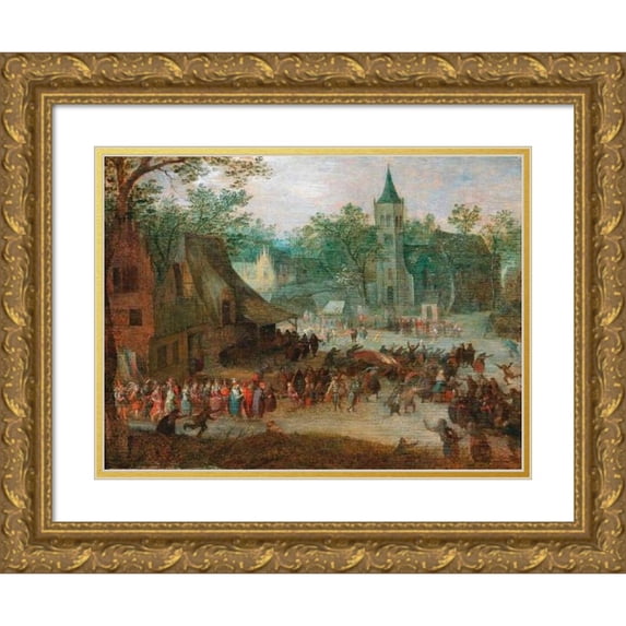 David Vinckboons 14x12 Gold Ornate Wood Frame and Double Matted Museum Art Print Titled - A Village Fair