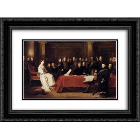 David Wilkie 2x Matted 24x18 Black Ornate Framed Art Print 'The First Council of Queen Victoria'