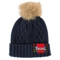 thumbnail image 1 of David & Young  Blessed Plaid Patch Knit Winter Beanie with Pom (Women), 1 of 3