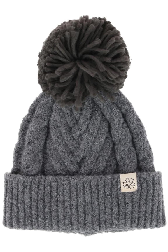 David & Young Chevron Knit Winter Beanie with Matching Yarn Pom (Women)