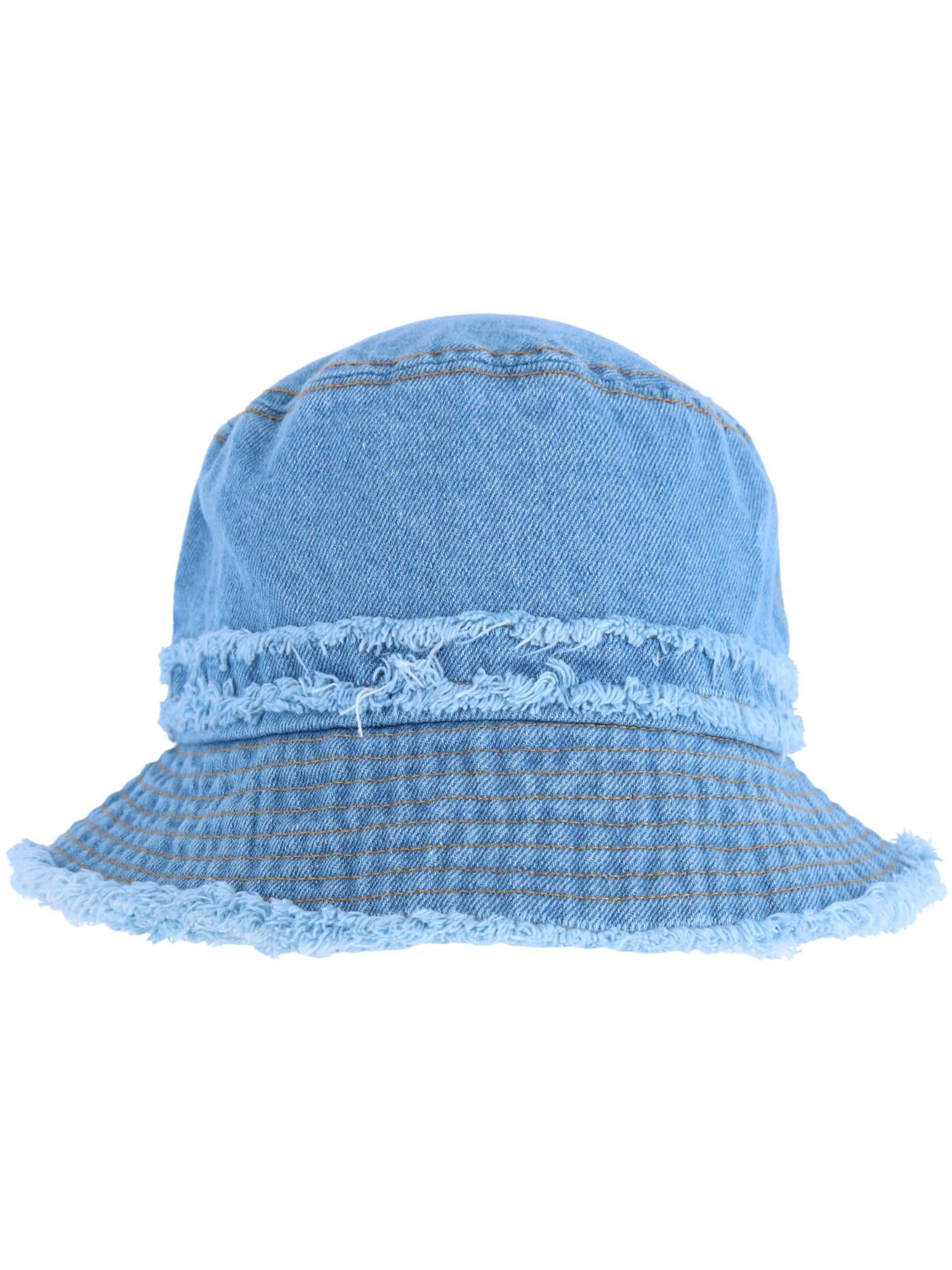 David & Young Distressed Denim Bucket Hat with Frayed Edges (Women ...