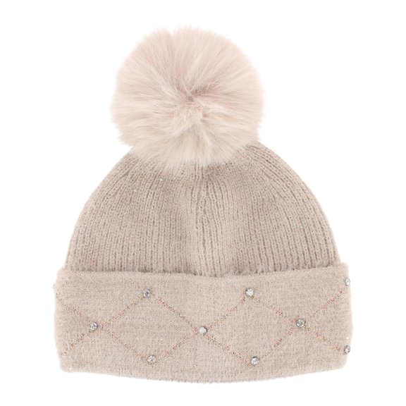 David & Young Lux Knit Lined Winter Beanie Hat with Stone Detail (Women)