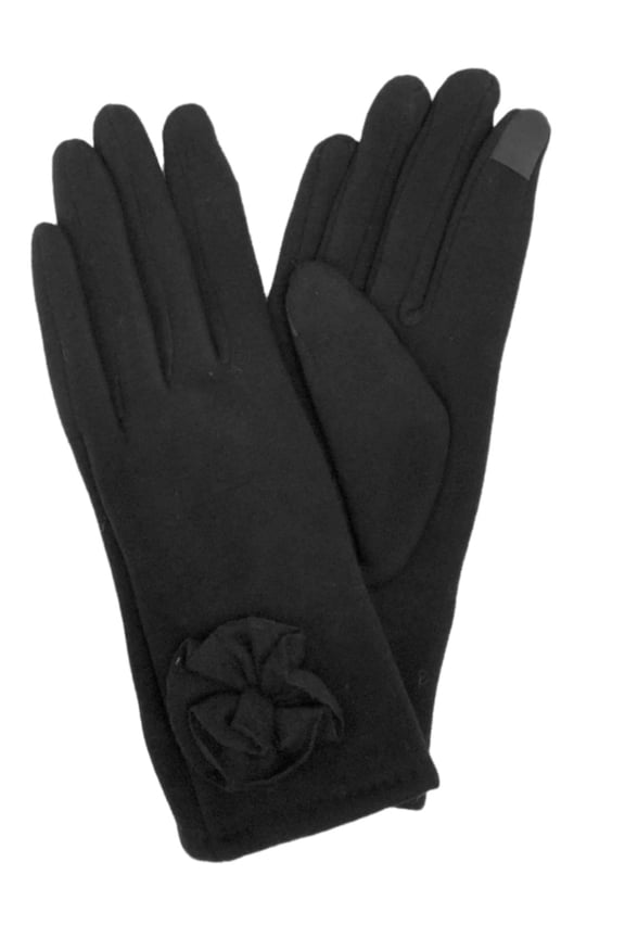 David & Young Womens Black Rosette Stretch Fit Texting & Tech Gloves