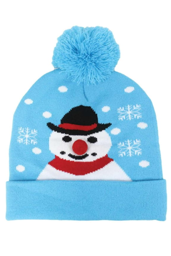 David & Young Womens Blue Pom Snowman Holiday Beanie Hat Knit Stocking Cap