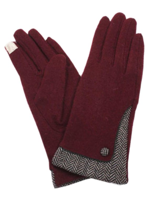 David & Young Womens Burgundy Herringbone Stretch Fit Wool Texting & Tech Gloves