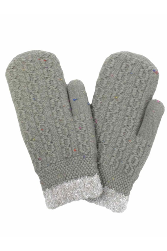 David & Young Womens Chunky Gray Speckle Confetti Knit Mittens Sherpa Lined Grey