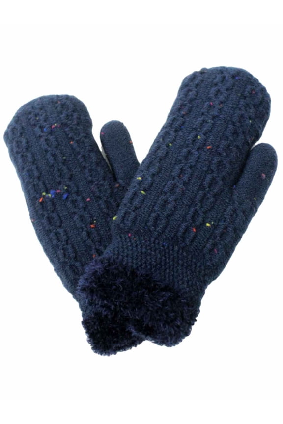 David & Young Womens Chunky Navy Blue Speckle Confetti Knit Mittens Sherpa Lined