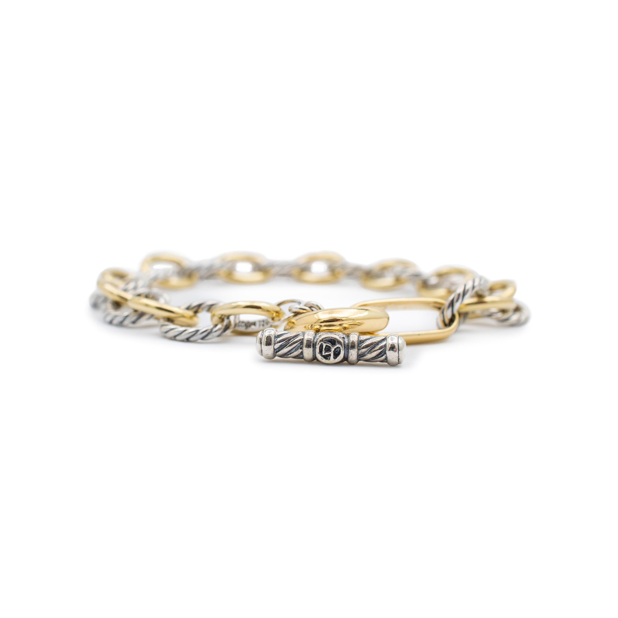David Yurman Oval Link Chain Bracelet in Sterling Silver with 18K Yellow Gold, 10mm Women's Size 8 IN