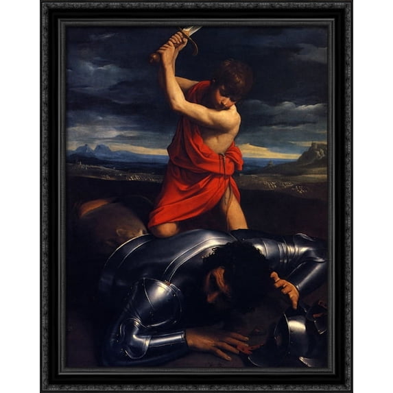 David and Goliath 28x36 Large Black Ornate Wood Framed Canvas Art by Guido Reni