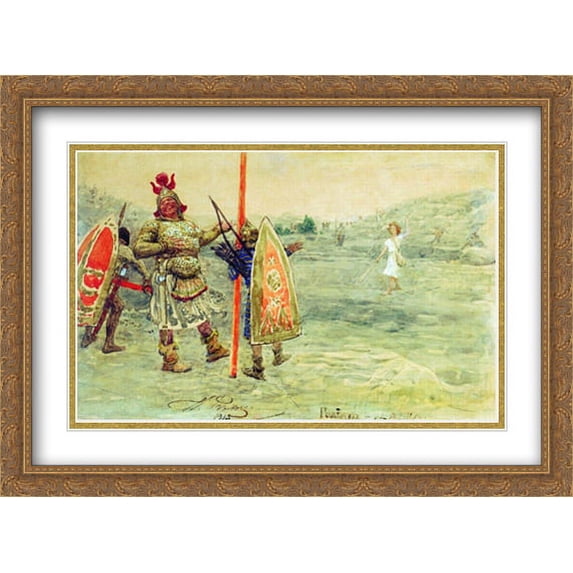 David and Goliath 2x Matted 38x28 Large Gold Ornate Framed Art Print by Repin, Ilya