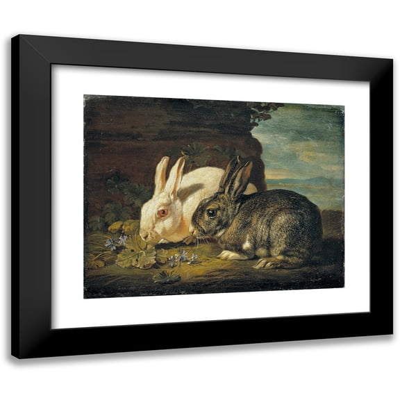 David de Coninck 14x12 Black Modern Framed Museum Art Print Titled - Two Rabbits