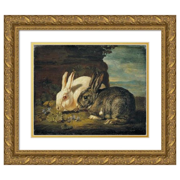 David de Coninck 24x20 Gold Ornate Framed and Double Matted Museum Art Print Titled - Two Rabbits