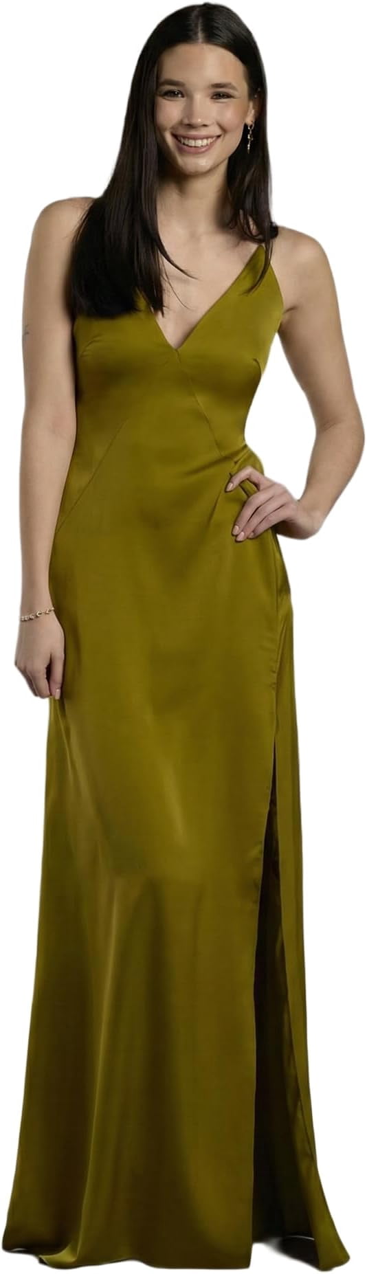 seamed a line dress David's Bridal, The Edit by DB Studio Women's Formal Plunge Slim A-Line Dress, Full Length, Charmeuse Model measurements Copper Black White Floral Print Size:xlarge