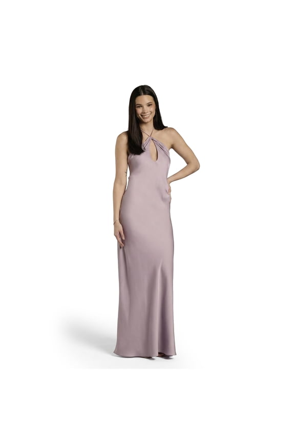 David’s Bridal, The Edit by DB Studio Women's Formal Teardrop Keyhole Halter Sheath Dress, Full Length, Charmeuse
