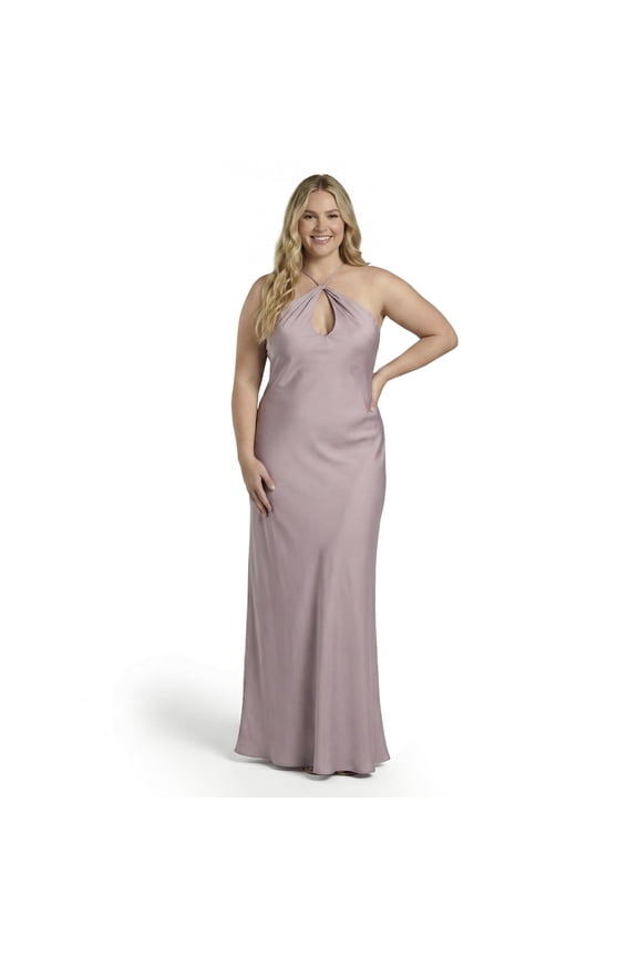 David’s Bridal, The Edit by DB Studio Women's Formal Teardrop Keyhole Halter Sheath Dress, Full Length, Charmeuse