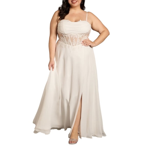 David's Bridal Chiffon Illusion Lace Bodice A-Line Wedding Dress - The Edit By DB Studio