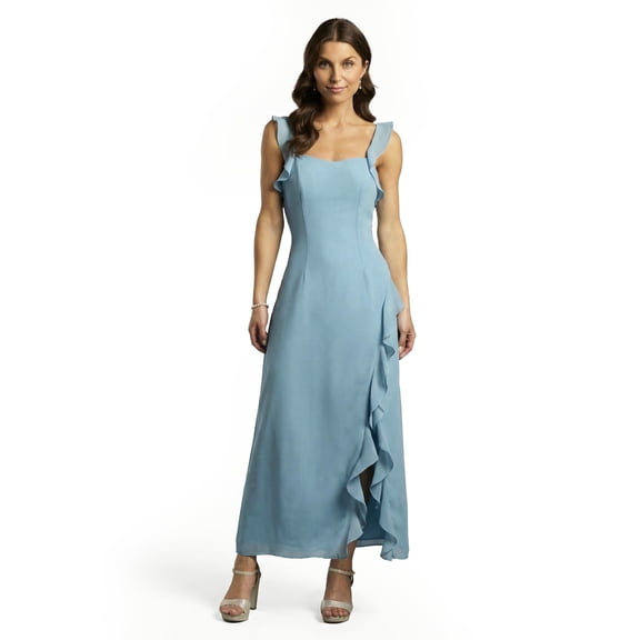 David’s Bridal, The Edit by DB Studio Women's Formal Ruffle Sheath Dress, Ankle Length, Chiffon