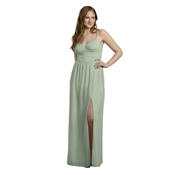 David’s Bridal, The Edit by DB Studio Women's Formal Spaghetti Strap A-Line Dress with Slit, Full Length, Chiffon