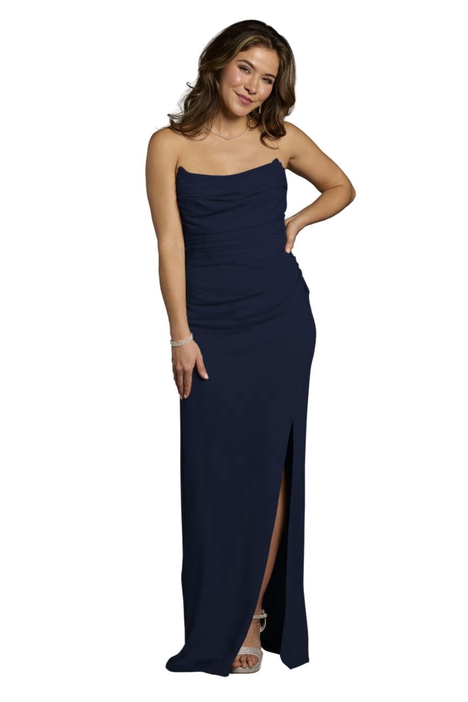 david bridal blue dress David's Bridal, The Edit by DB Studio Women's Formal Sculpted Neckline Sheath Dress, Full Length, Crepe Category_Wedding Guest Dresses Katie May Yasmin Gown Size:Large Long