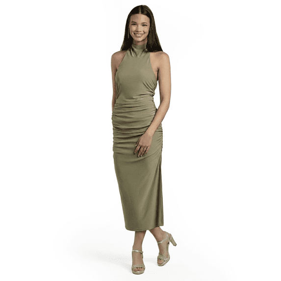 David’s Bridal, The Edit by DB Studio Women's Formal High Neck Fitted Sheath Dress, Mid-Length, Jersey