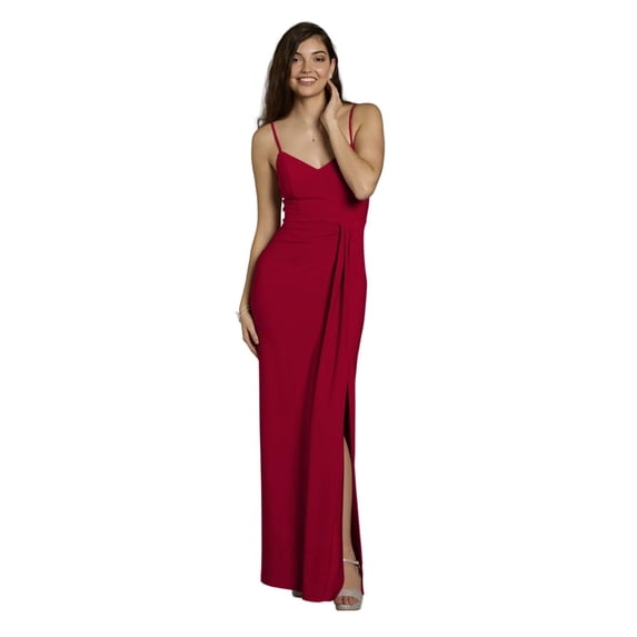 David’s Bridal, The Edit by DB Studio Women's Formal V-Neck Ruched Sheath Dress, Full Length, Jersey