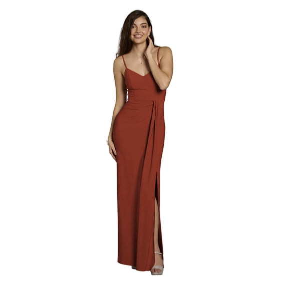 David’s Bridal, The Edit by DB Studio Women's Formal V-Neck Ruched Sheath Dress, Full Length, Jersey