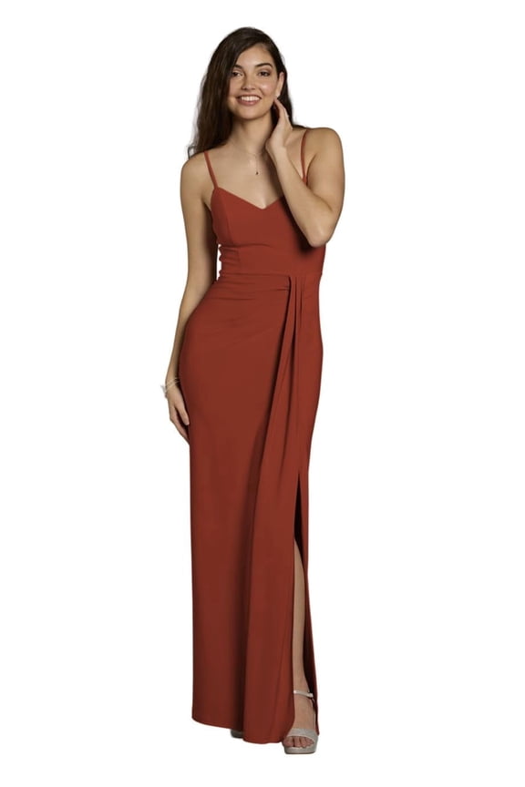 David’s Bridal, The Edit by DB Studio Women's Formal V-Neck Ruched Sheath Dress, Full Length, Jersey