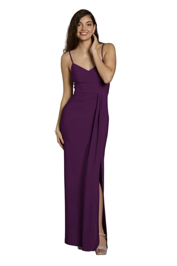 David’s Bridal, The Edit by DB Studio Women's Formal V-Neck Ruched Sheath Dress, Full Length, Jersey