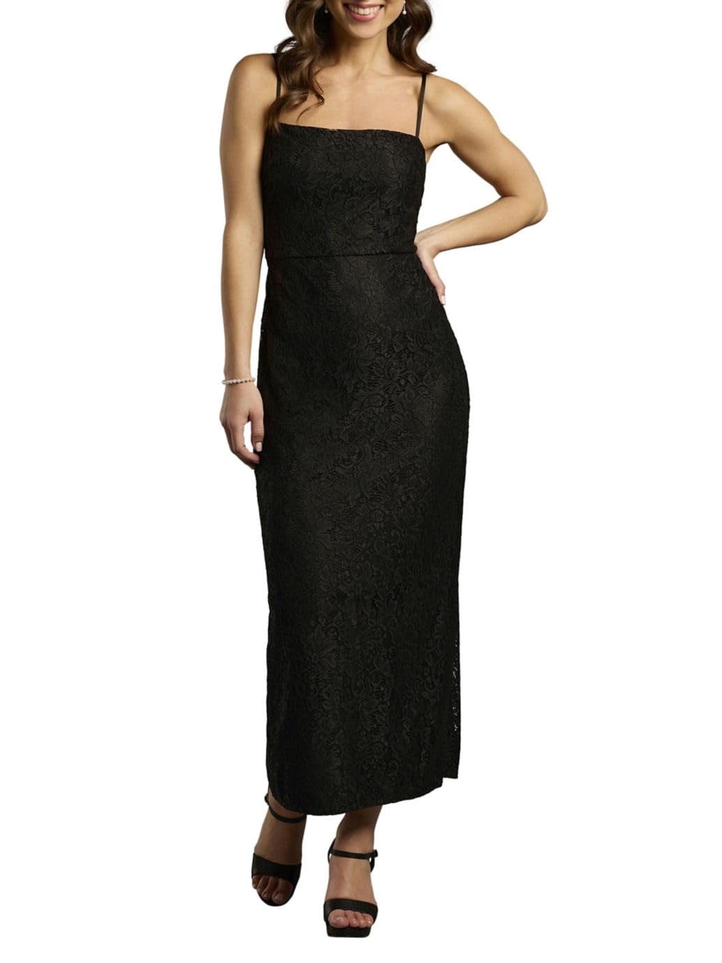 David's Bridal, The Edit by DB Studio Women's Formal Straight Neck  Spaghetti Strap Sheath Dress, Ankle Length, Lace - Walmart.com