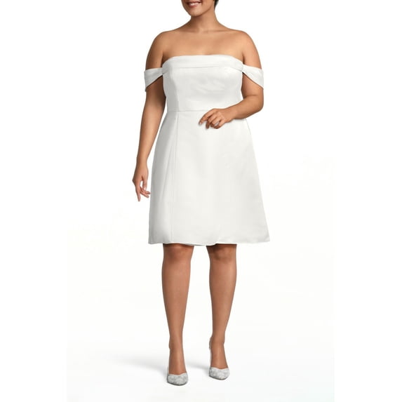 David’s Bridal, The Edit by DB Studio Women's Formal Off-the-Shoulder Mini Dress, Short, Satin